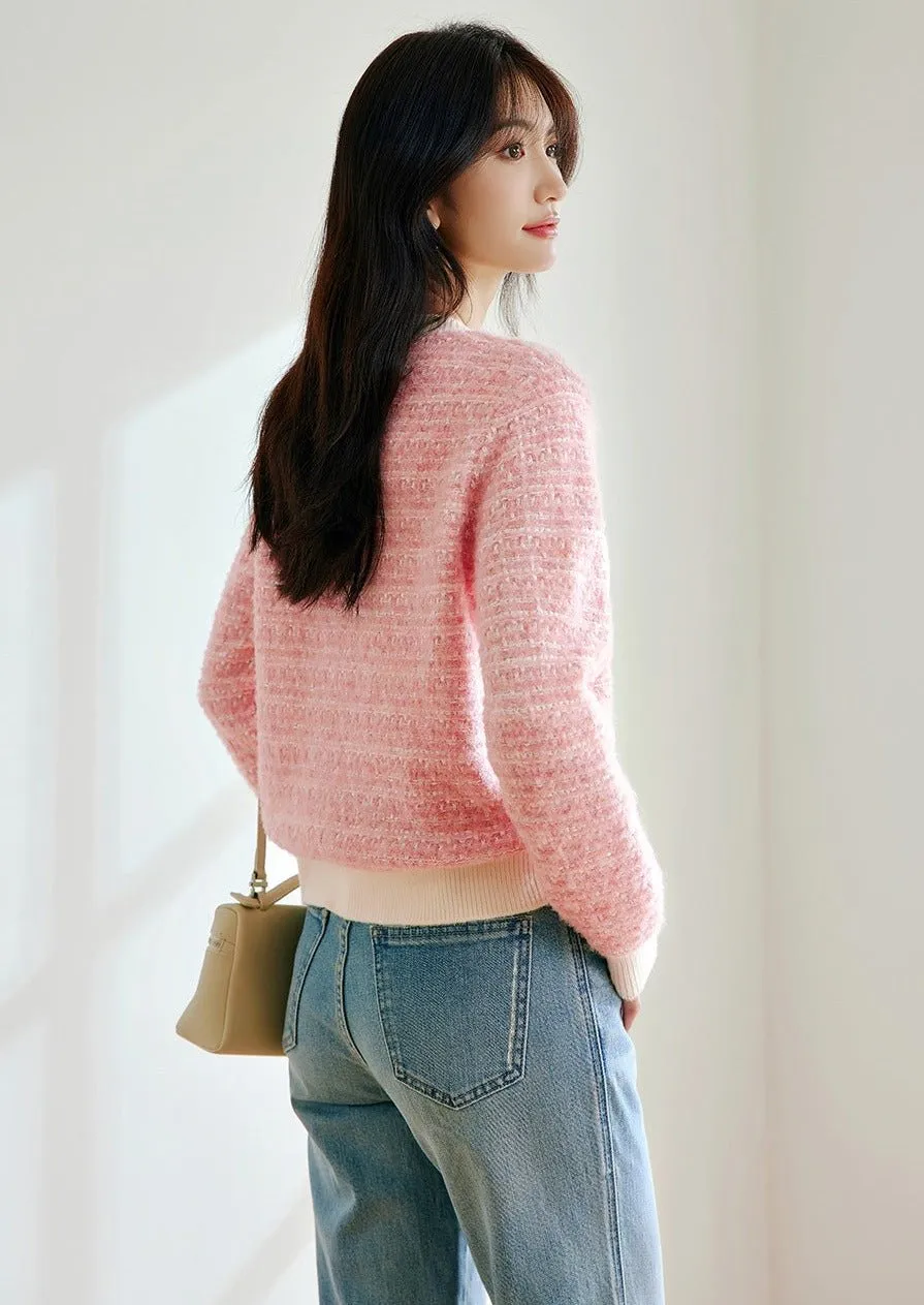 FRENCH GENTLE ROUND NECK KNIT CARDIGAN