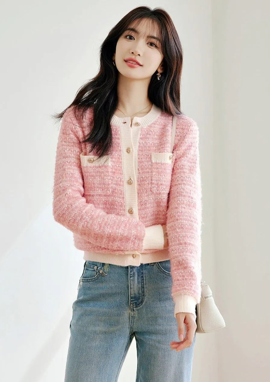 FRENCH GENTLE ROUND NECK KNIT CARDIGAN