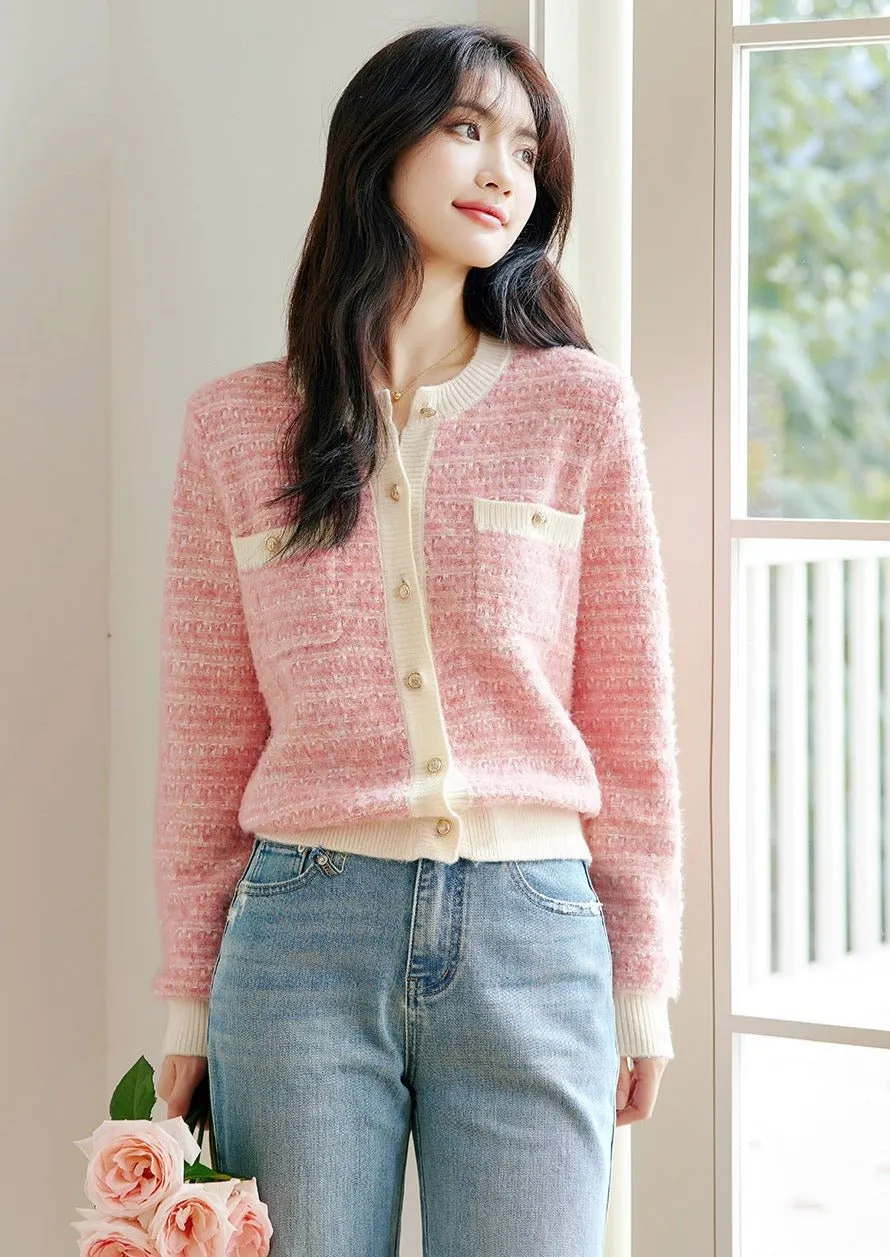 FRENCH GENTLE ROUND NECK KNIT CARDIGAN