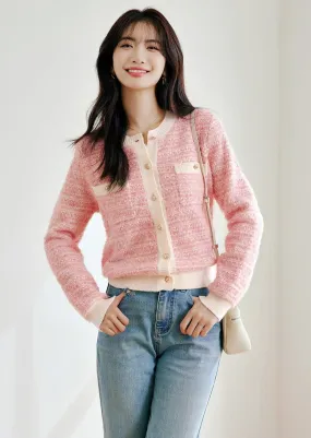 FRENCH GENTLE ROUND NECK KNIT CARDIGAN