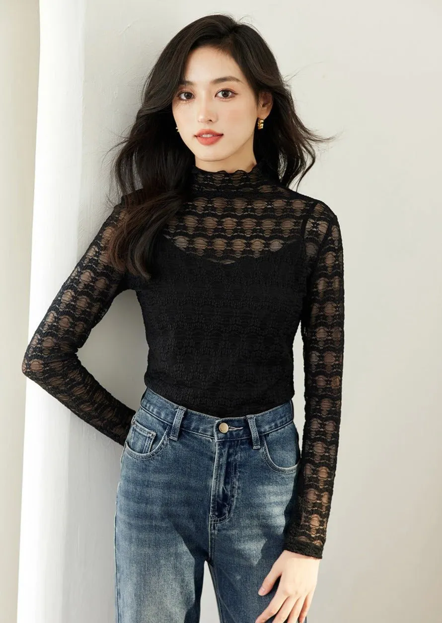 GENTLE STYLE HALF NECK LACE SHIRT