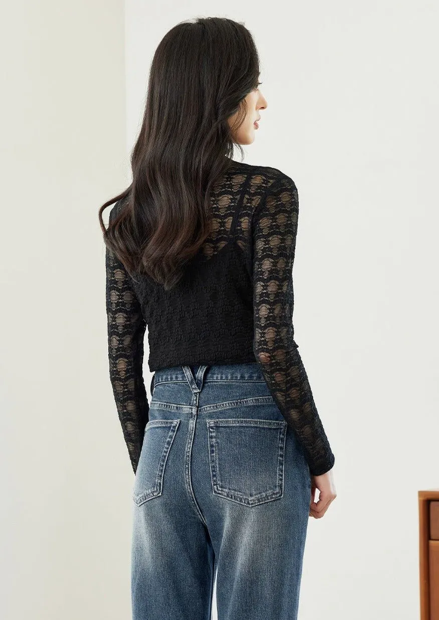 GENTLE STYLE HALF NECK LACE SHIRT