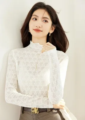 GENTLE STYLE HALF NECK LACE SHIRT