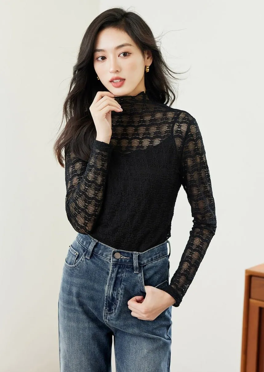 GENTLE STYLE HALF NECK LACE SHIRT