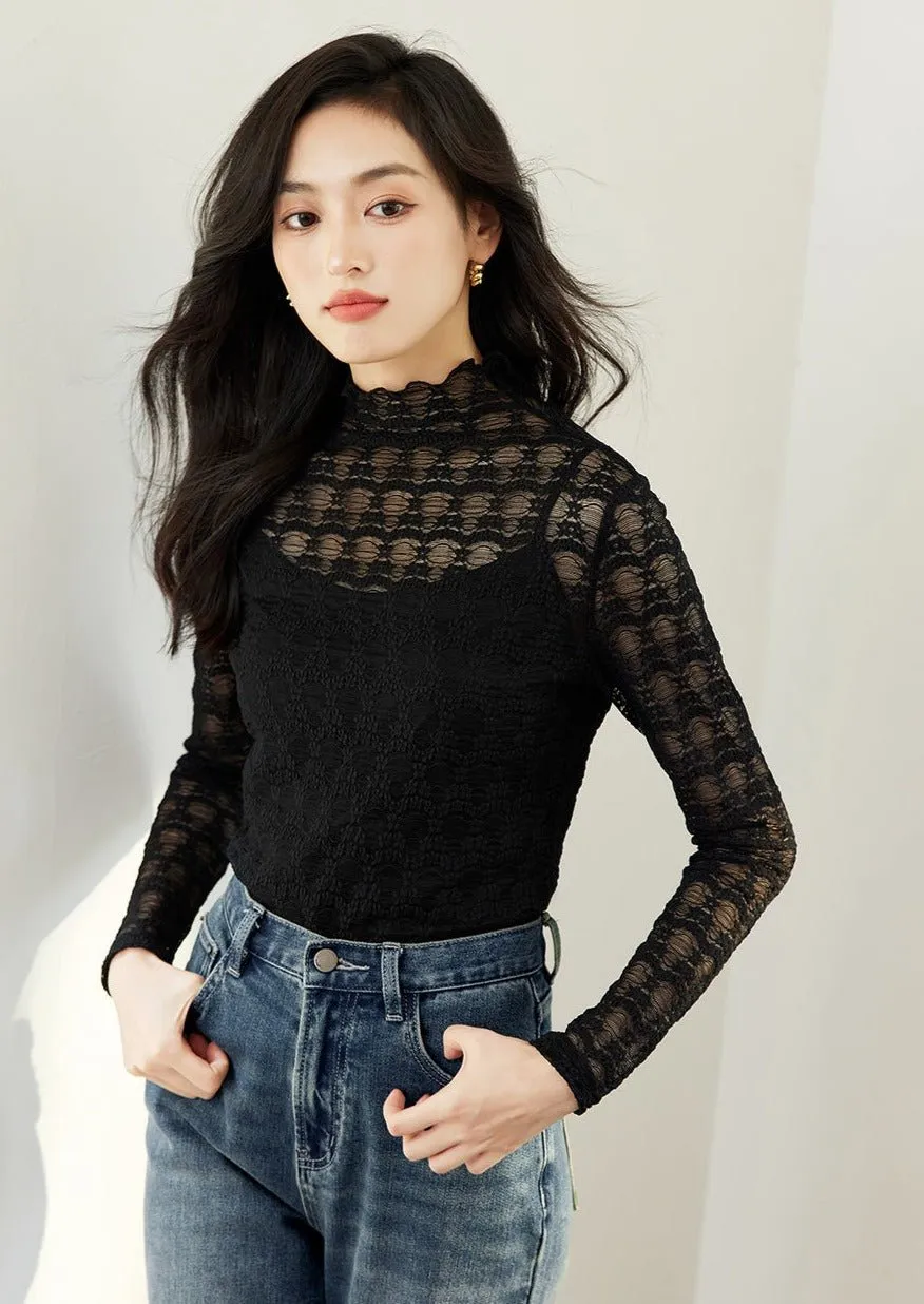 GENTLE STYLE HALF NECK LACE SHIRT