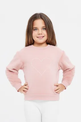 Girls Pink Sweatshirt With Fur Sleeve