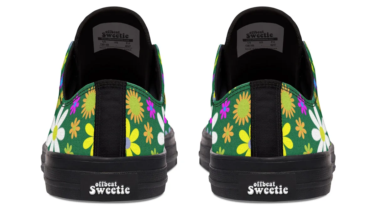 Green Retro Flowers Low Tops