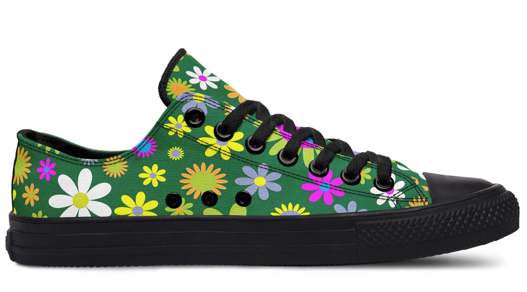 Green Retro Flowers Low Tops