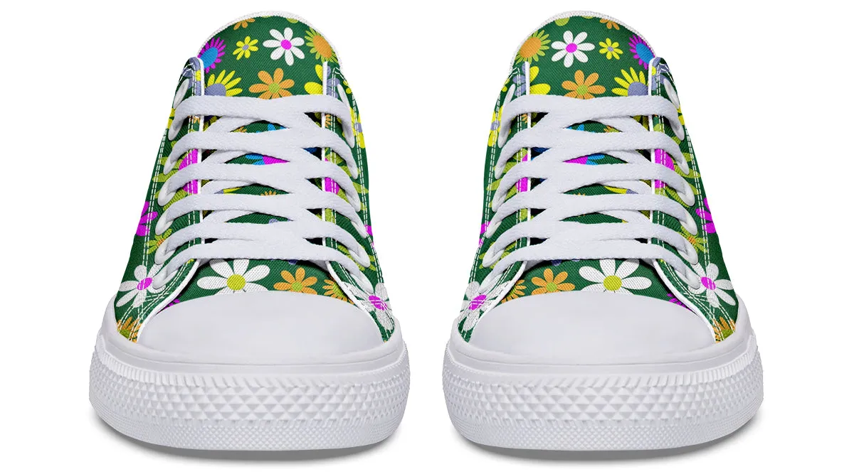 Green Retro Flowers Low Tops