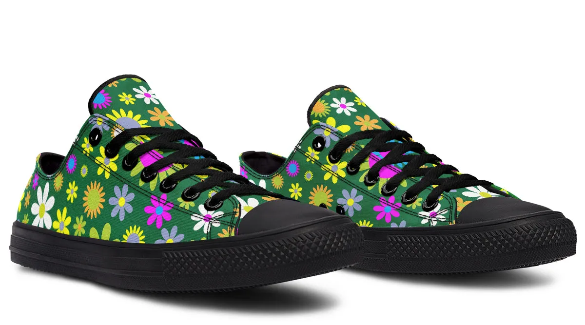 Green Retro Flowers Low Tops