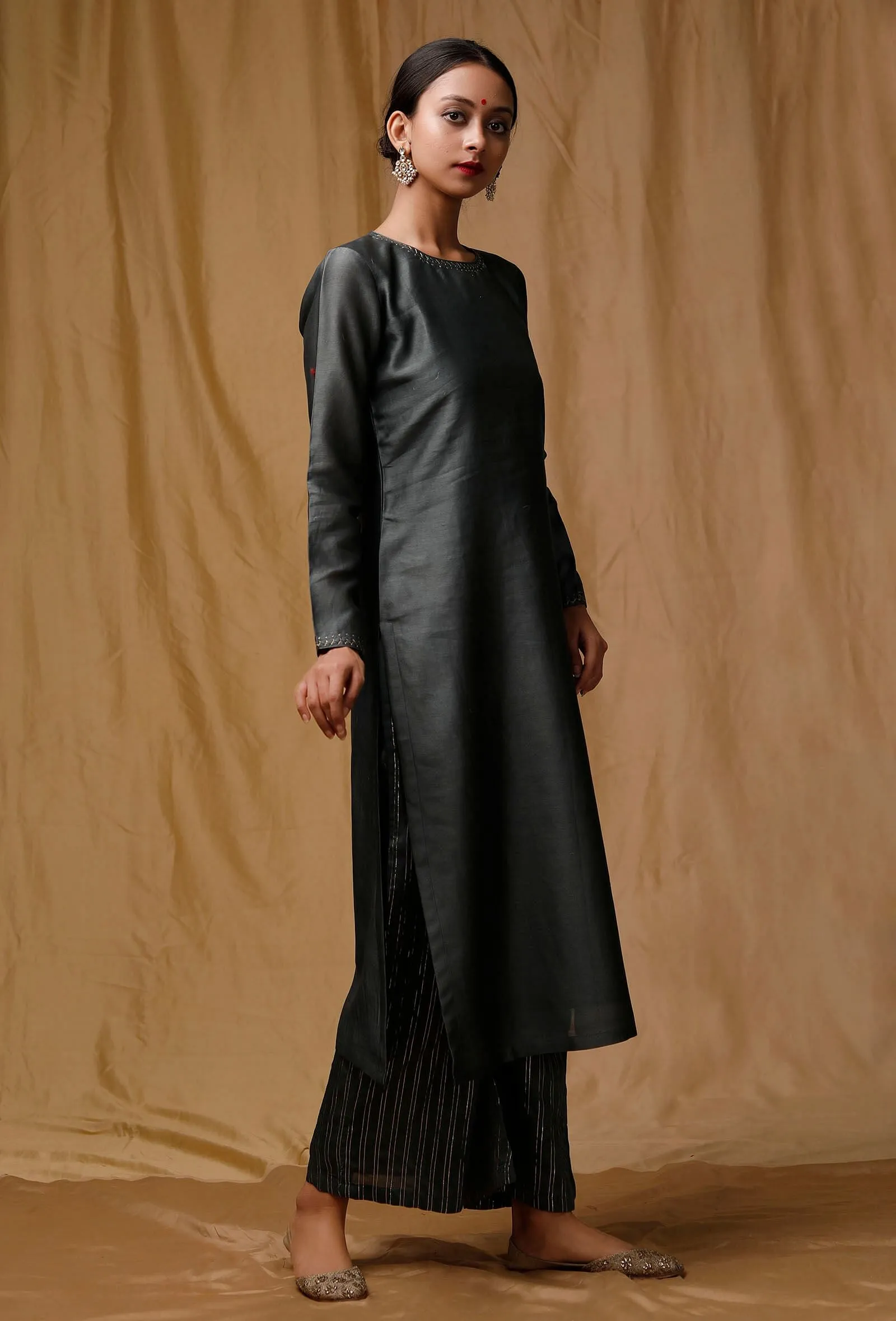 Grey Banarsi Chanderi Kurta