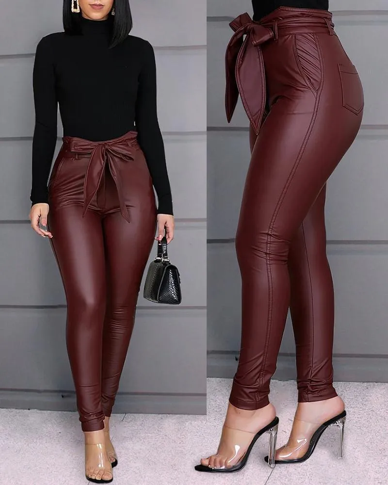 GV Faux Leather high waist belted fashion pants