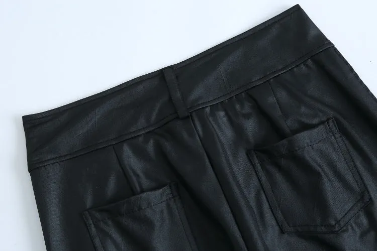 GV Faux Leather high waist belted fashion pants