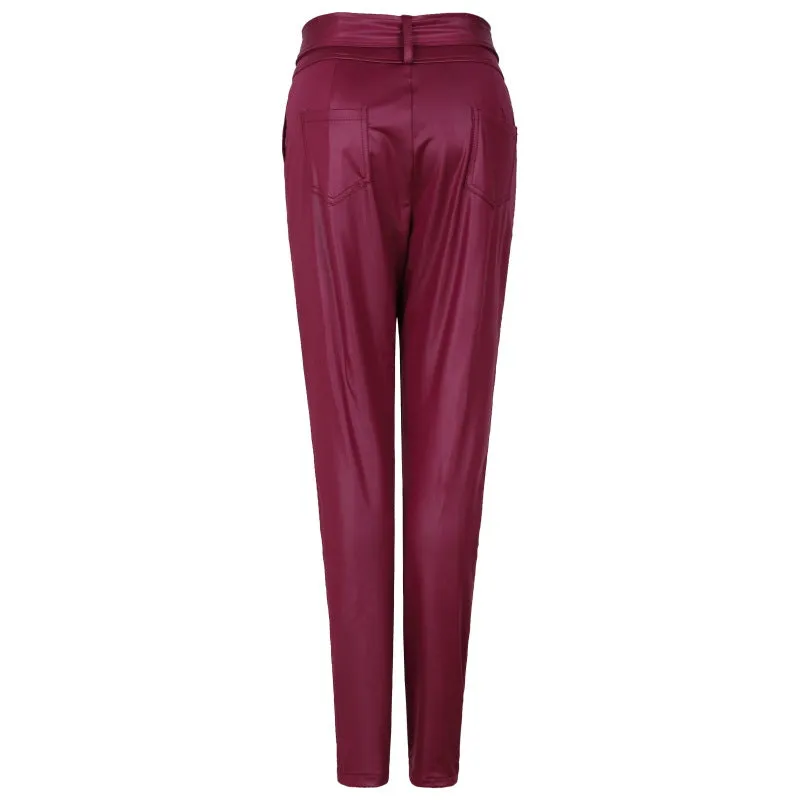 GV Faux Leather high waist belted fashion pants