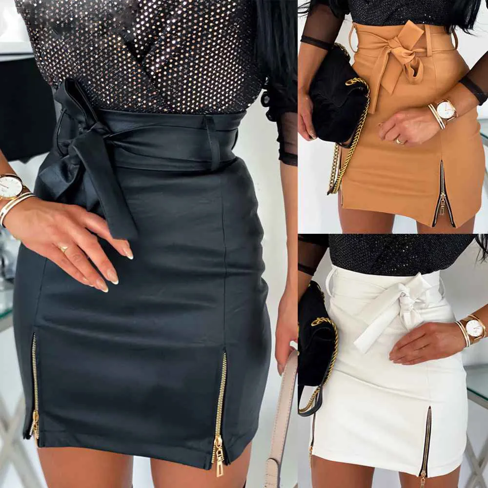 GV PU Faux Leather double zipper mini skirt