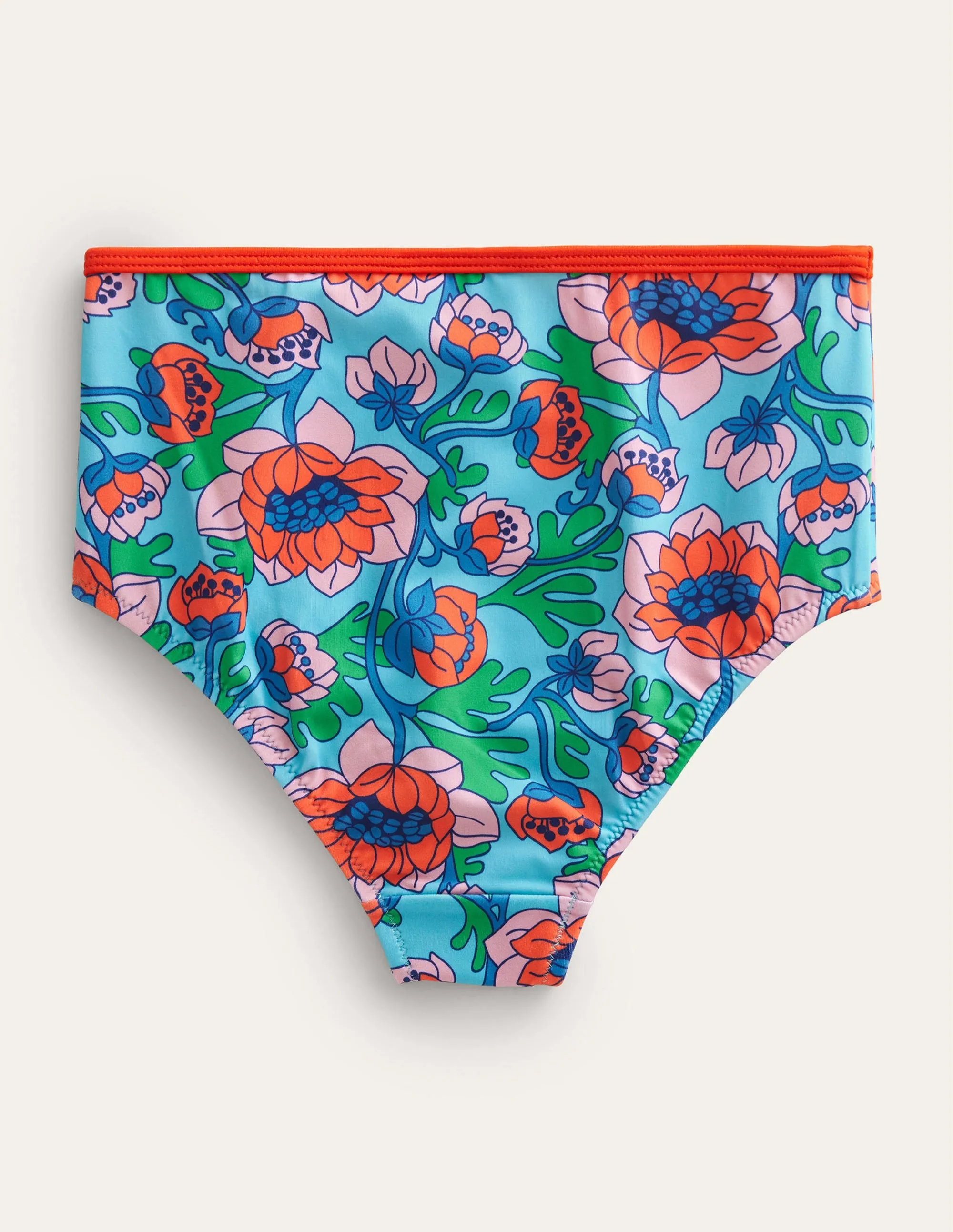 High Waisted Bikini Bottoms-Red Poppy Spring Time Floral