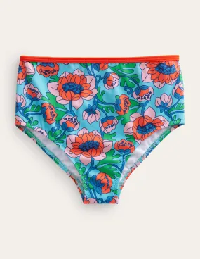 High Waisted Bikini Bottoms-Red Poppy Spring Time Floral