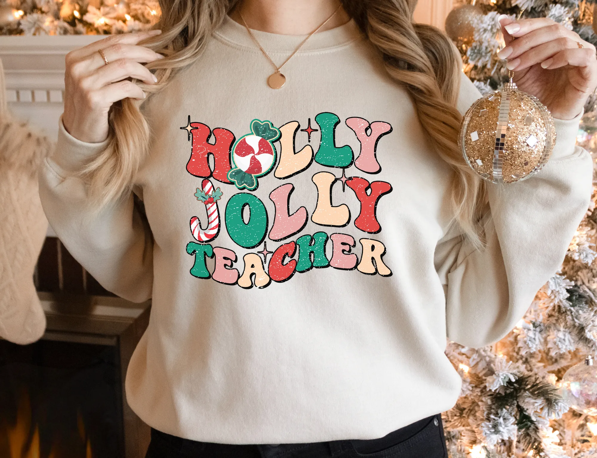 Holly Jolly Teacher Christmas Sweatshirt