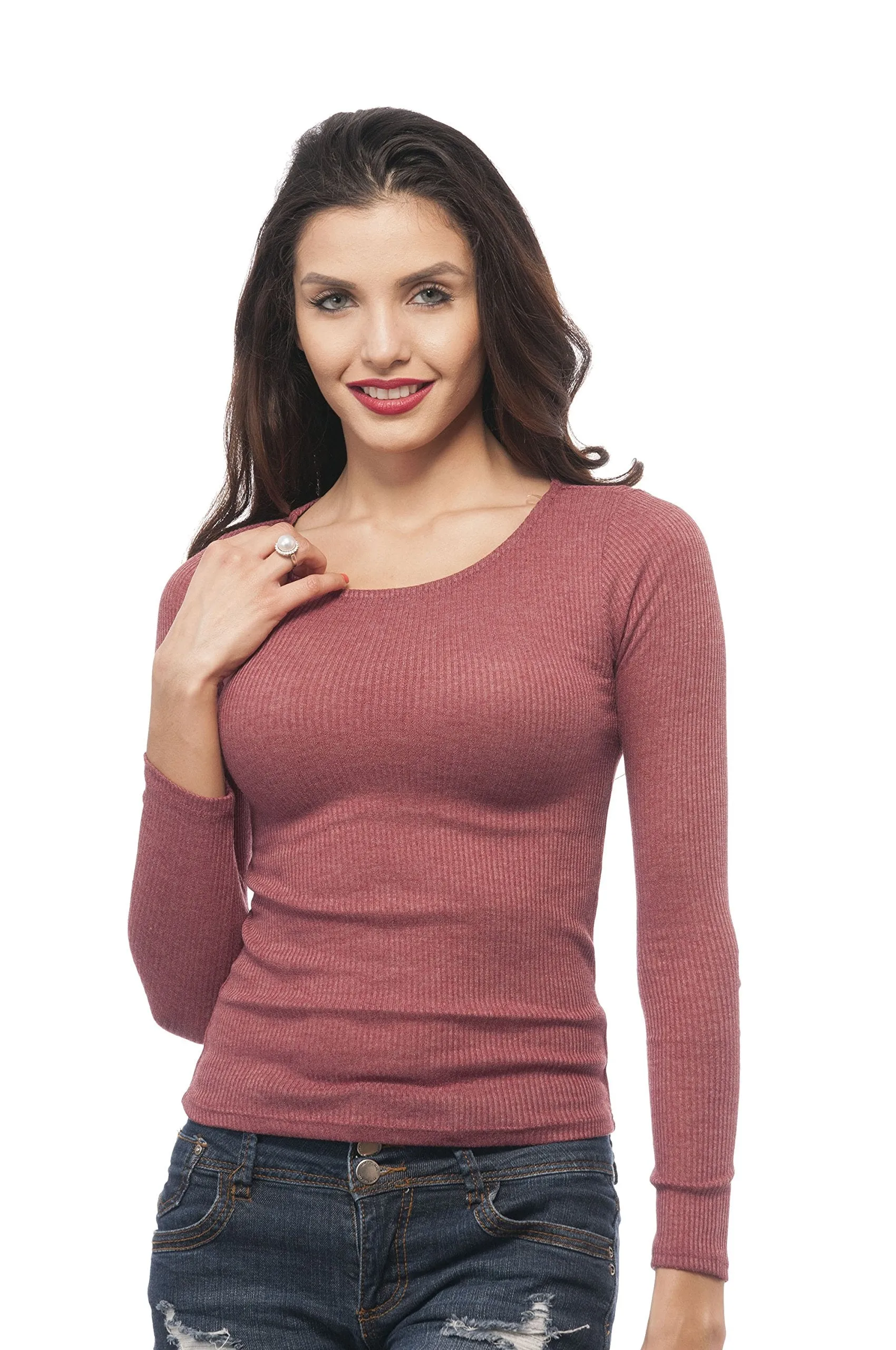 Hollywood Star Fashion Long Sleeve Round Ribbed Top