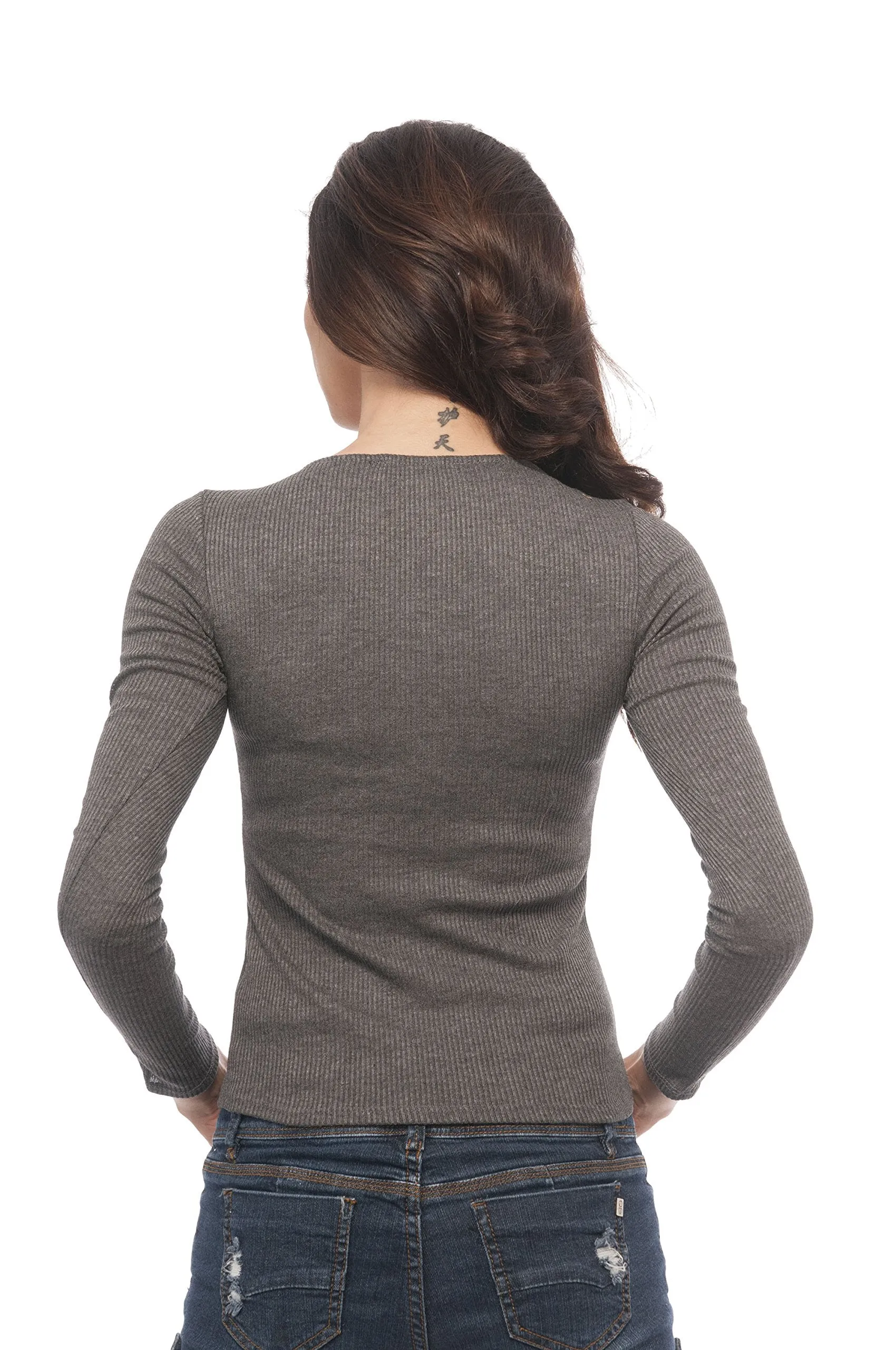 Hollywood Star Fashion Long Sleeve Round Ribbed Top