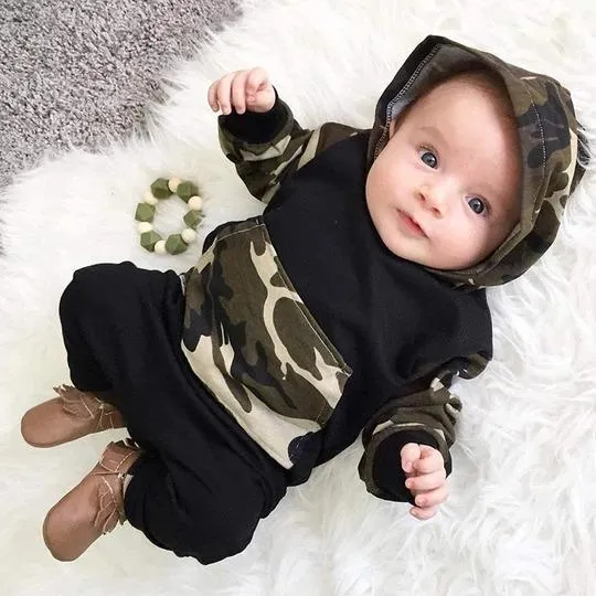 Infant Baby Boys Camouflage Hoodie Tops  Long Pants Outfits Set