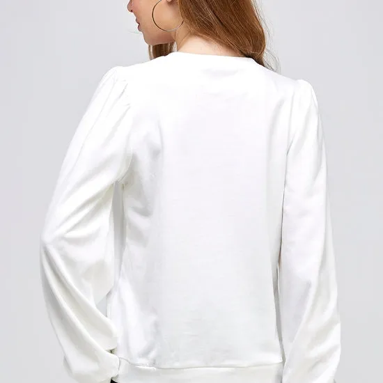 Ivory French Terry Puff Sleeve Sweatshirt