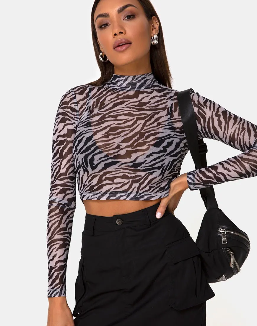 Lara Crop Top in Net 90's Zebra Black and White