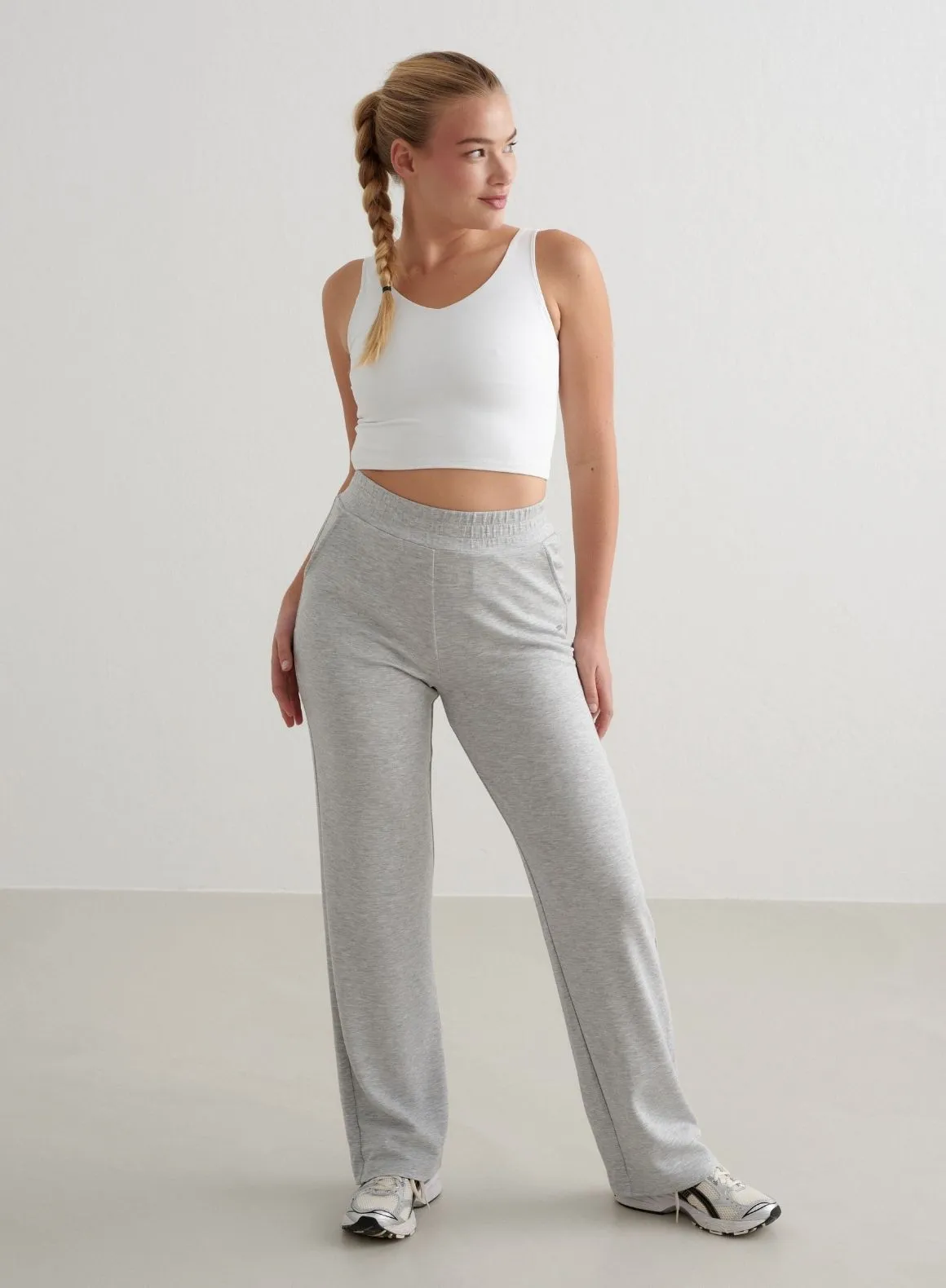 Light Grey Melange Comfy Modal Wide Pants