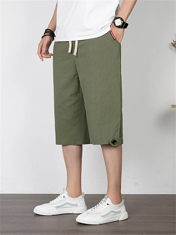 Men's Comfy Linen Straight Cropped Trousers