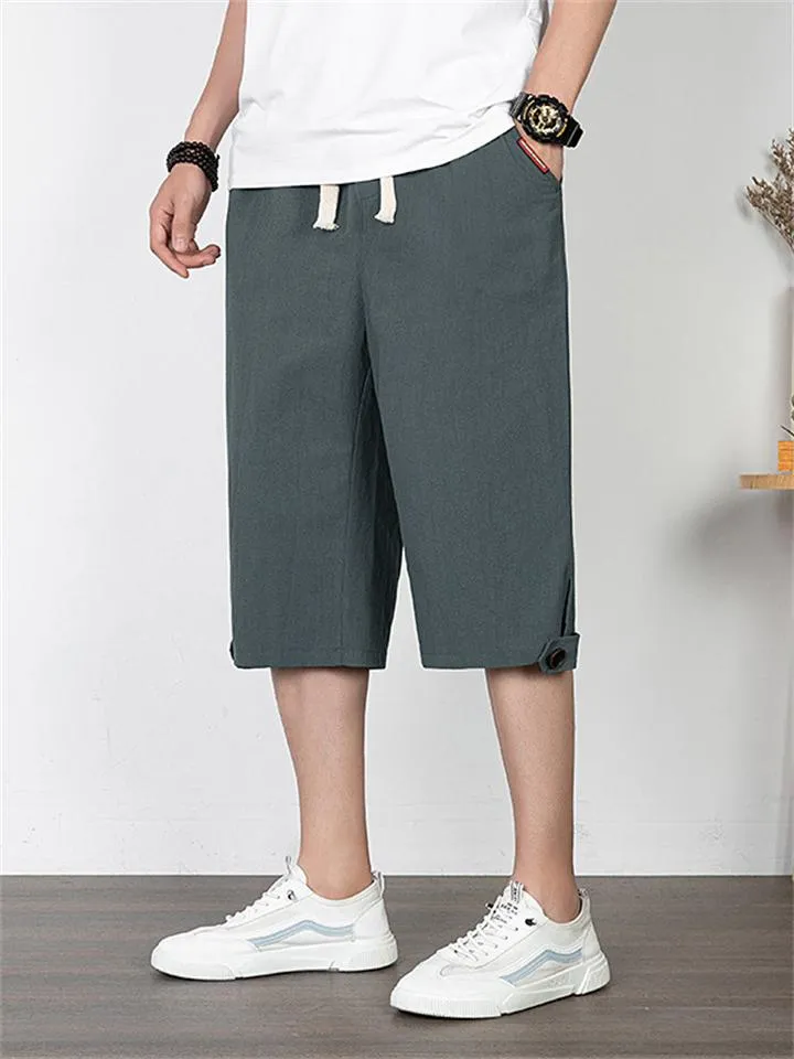 Men's Comfy Linen Straight Cropped Trousers