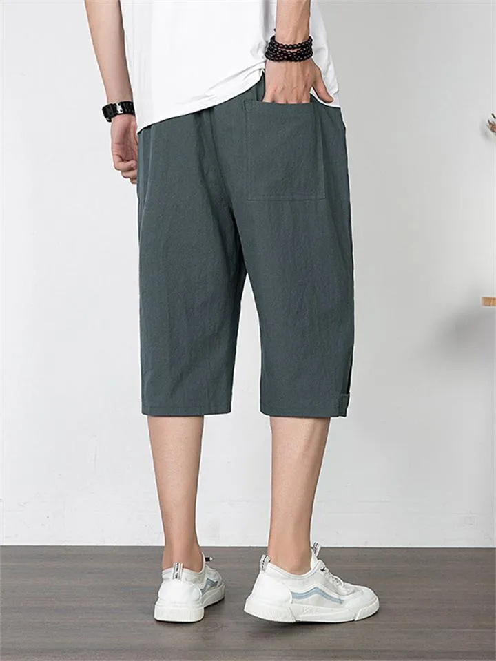 Men's Comfy Linen Straight Cropped Trousers