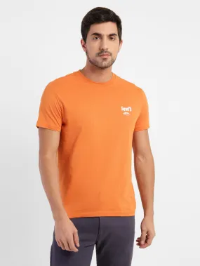 Men's Orange Solid Crew Neck T-Shirt