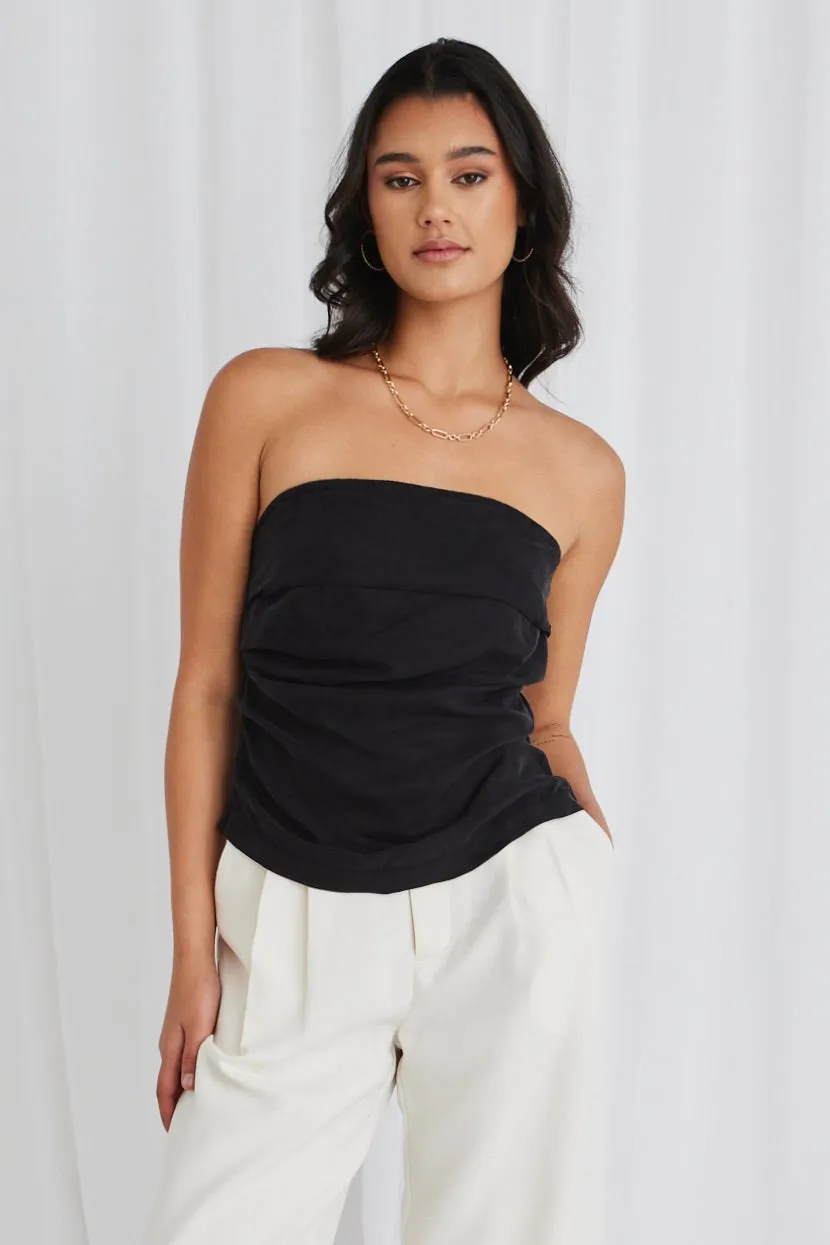 Observation Black Cupro Strapless Top