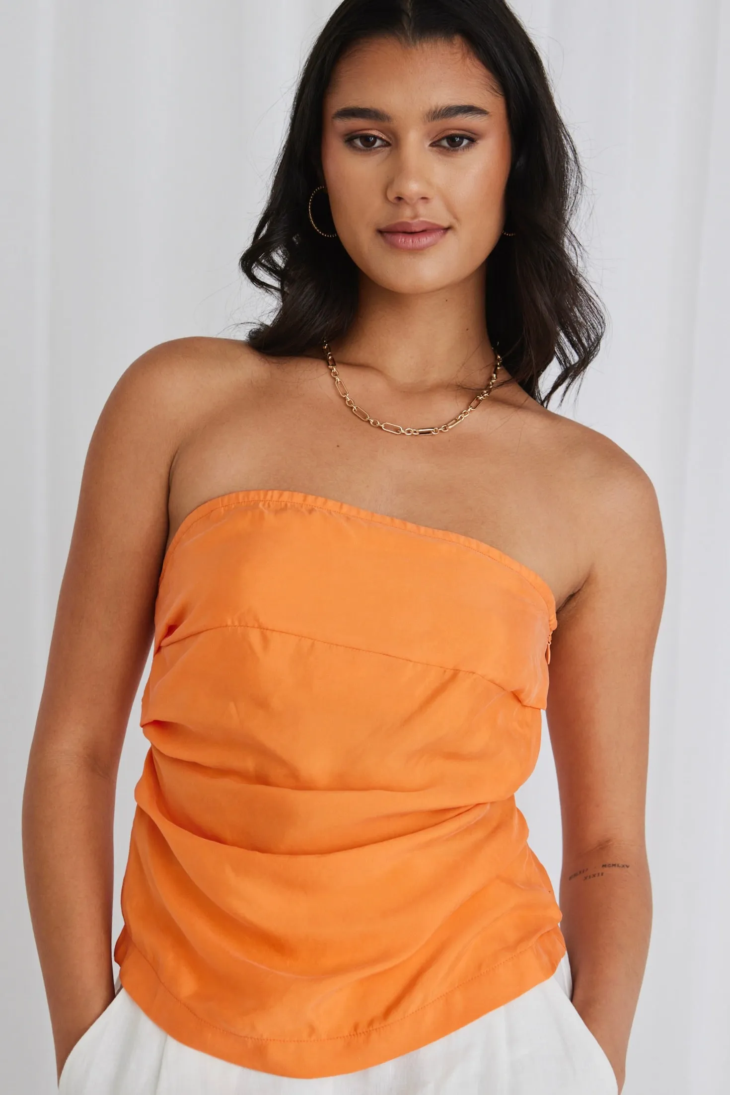 Observation Mandarin Cupro Strapless Top