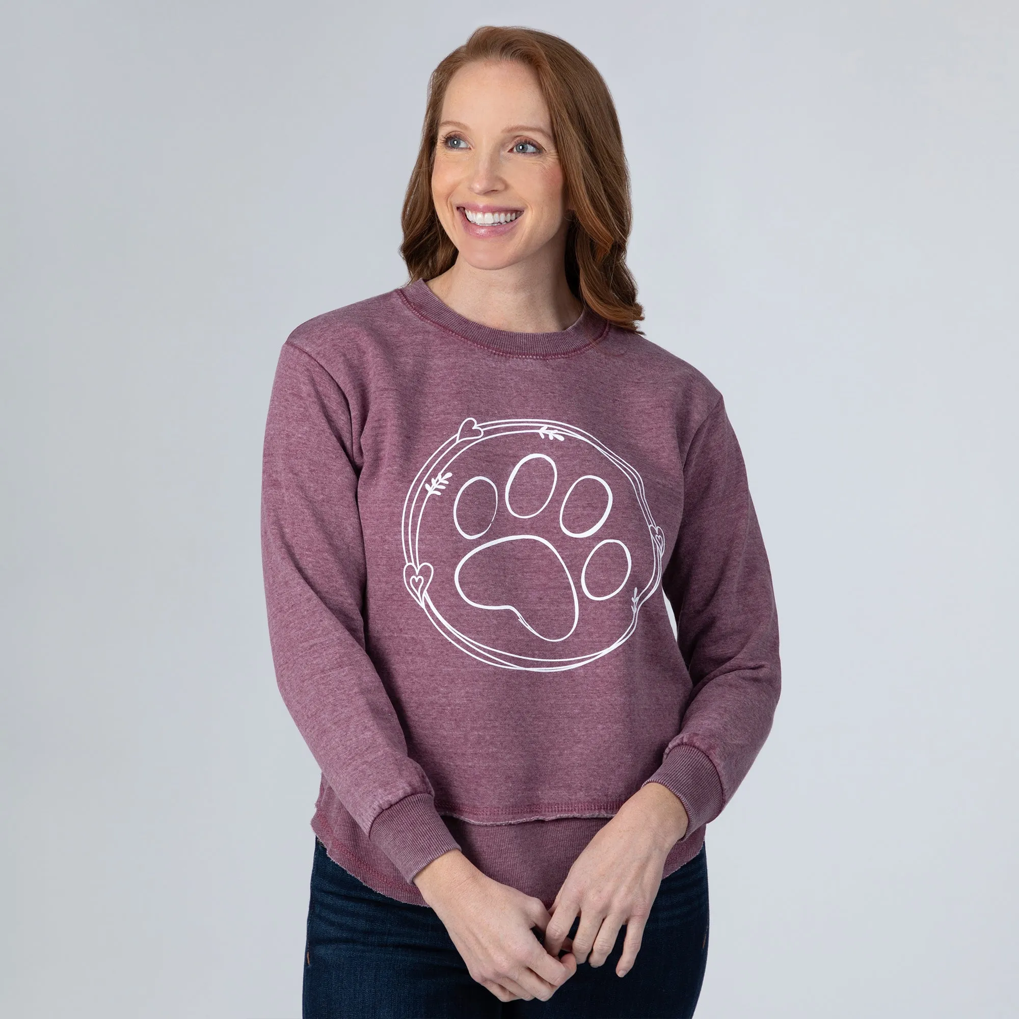 Paw & Hearts Hi-Low Burnout Crew Sweatshirt