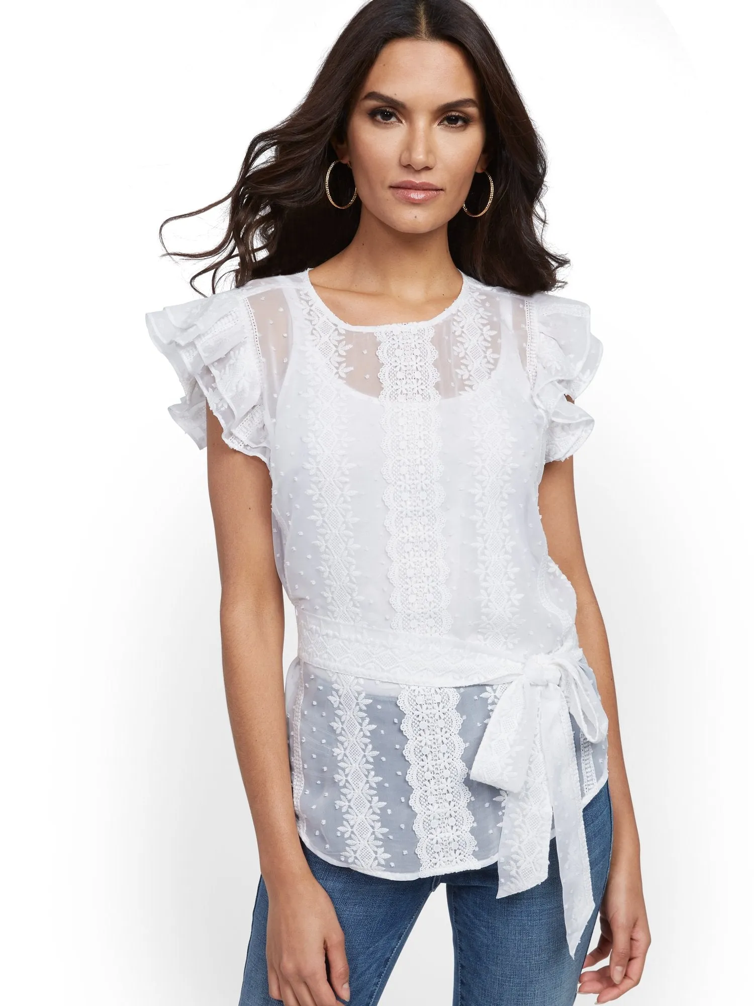 Petite Lace-Trim Ruffle Top - Lily & Cali