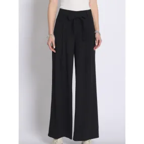 Pleated Black Wide Leg Bow Pants