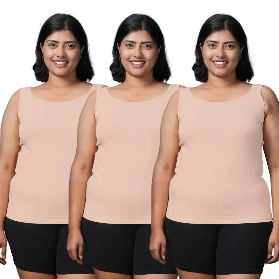 Plus Size Inner Tank Tops | Wide Fabric Shoulder | Round Neckline | Offers Full Coverage | Pack Of 3