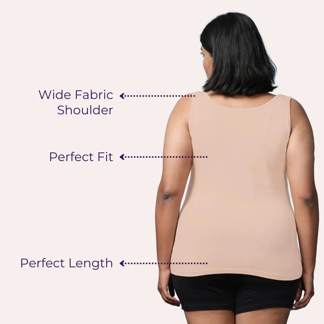 Plus Size Inner Tank Tops | Wide Fabric Shoulder | Round Neckline | Offers Full Coverage | Pack Of 3