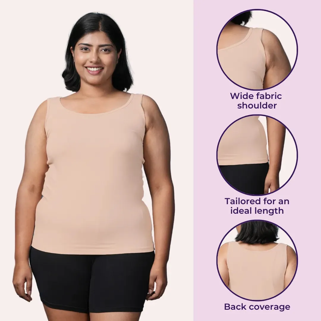 Plus Size Inner Tank Tops | Wide Fabric Shoulder | Round Neckline | Offers Full Coverage | Pack Of 3