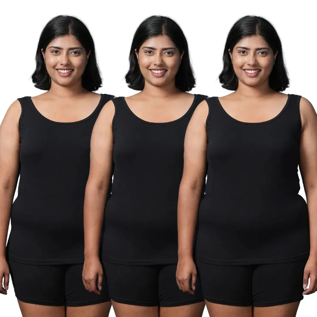 Plus Size Inner Tank Tops | Wide Fabric Shoulder | Round Neckline | Offers Full Coverage | Pack Of 3