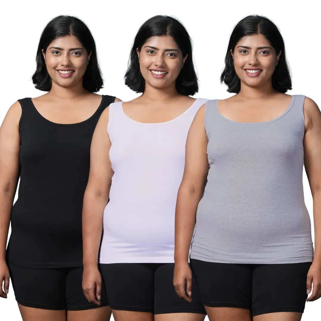 Plus Size Inner Tank Tops | Wide Fabric Shoulder | Round Neckline | Offers Full Coverage | Pack Of 3