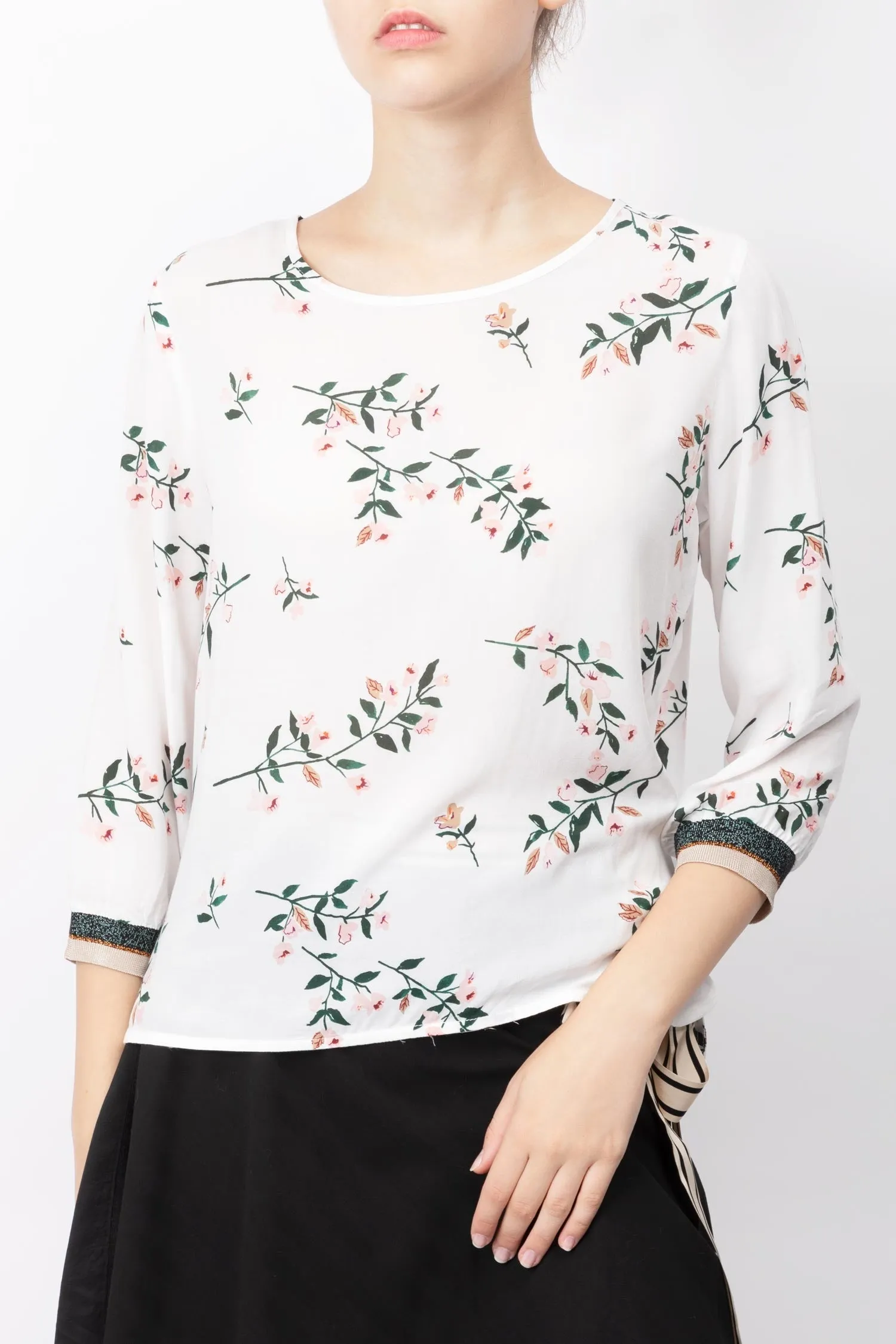 Printed Blouse With Ribbed Lurex Cuffs