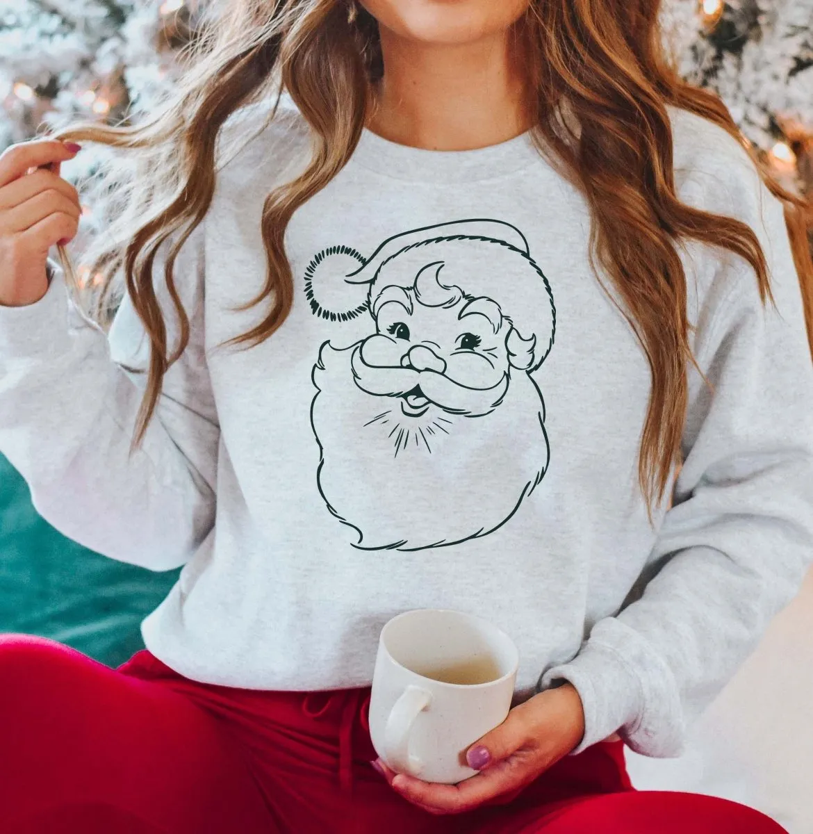 Santa Outline Green Wholesale Crewneck Sweatshirt