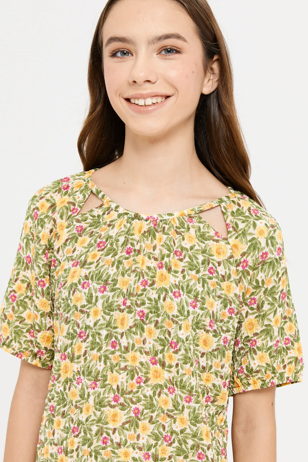 Senior Girls Cream Floral Print Blouse