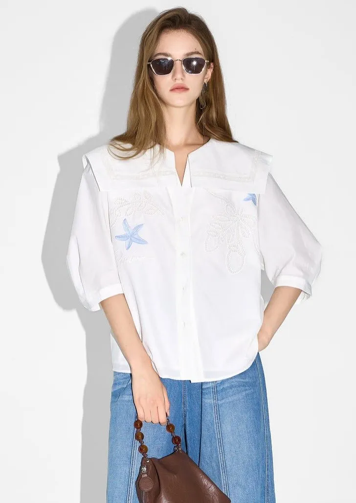 SHORT SLEEVE EMBROIDERY TOPS