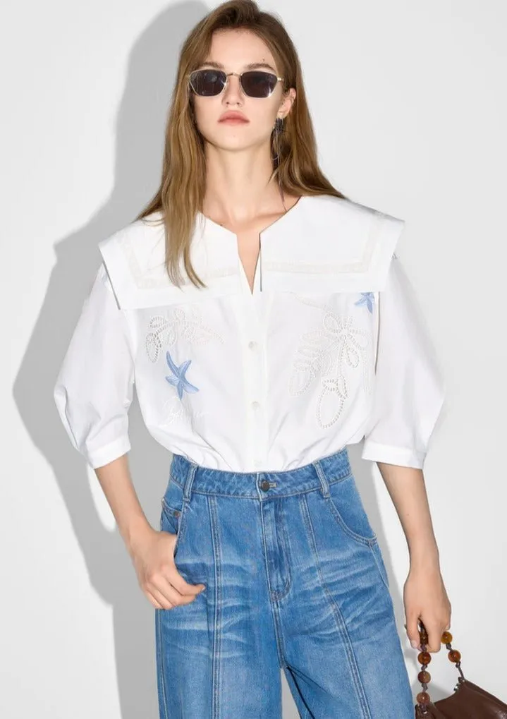 SHORT SLEEVE EMBROIDERY TOPS