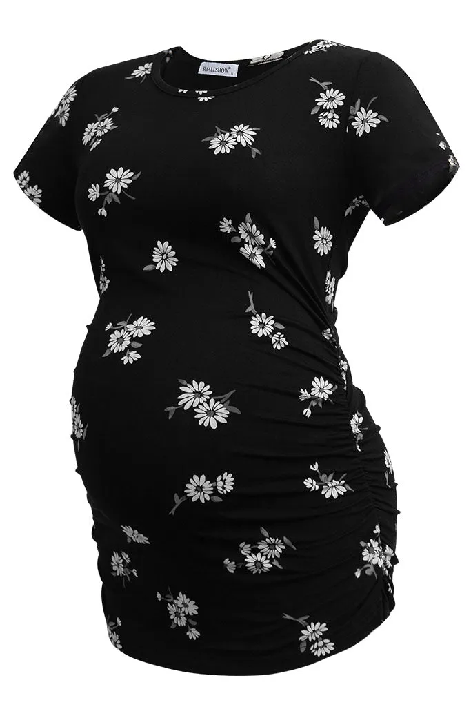 Smallshow Comfy Side Ruched Floral Maternity Tops