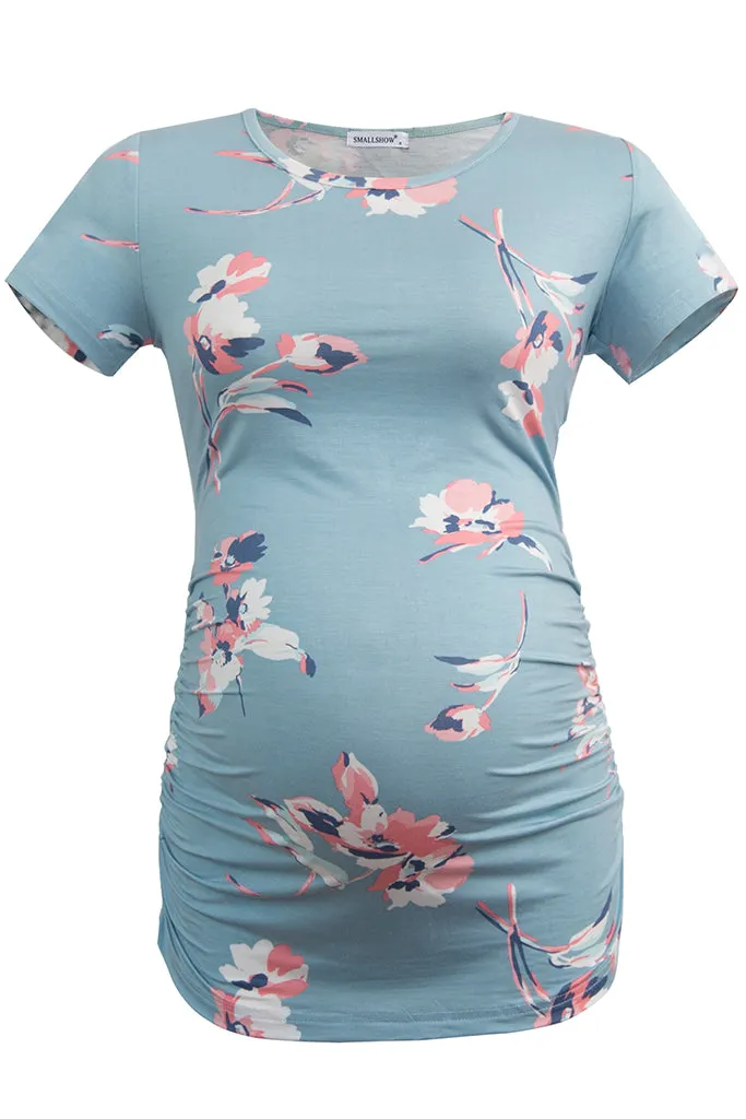 Smallshow Comfy Side Ruched Floral Maternity Tops