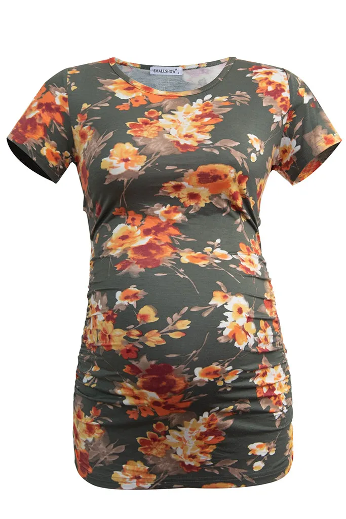 Smallshow Comfy Side Ruched Floral Maternity Tops